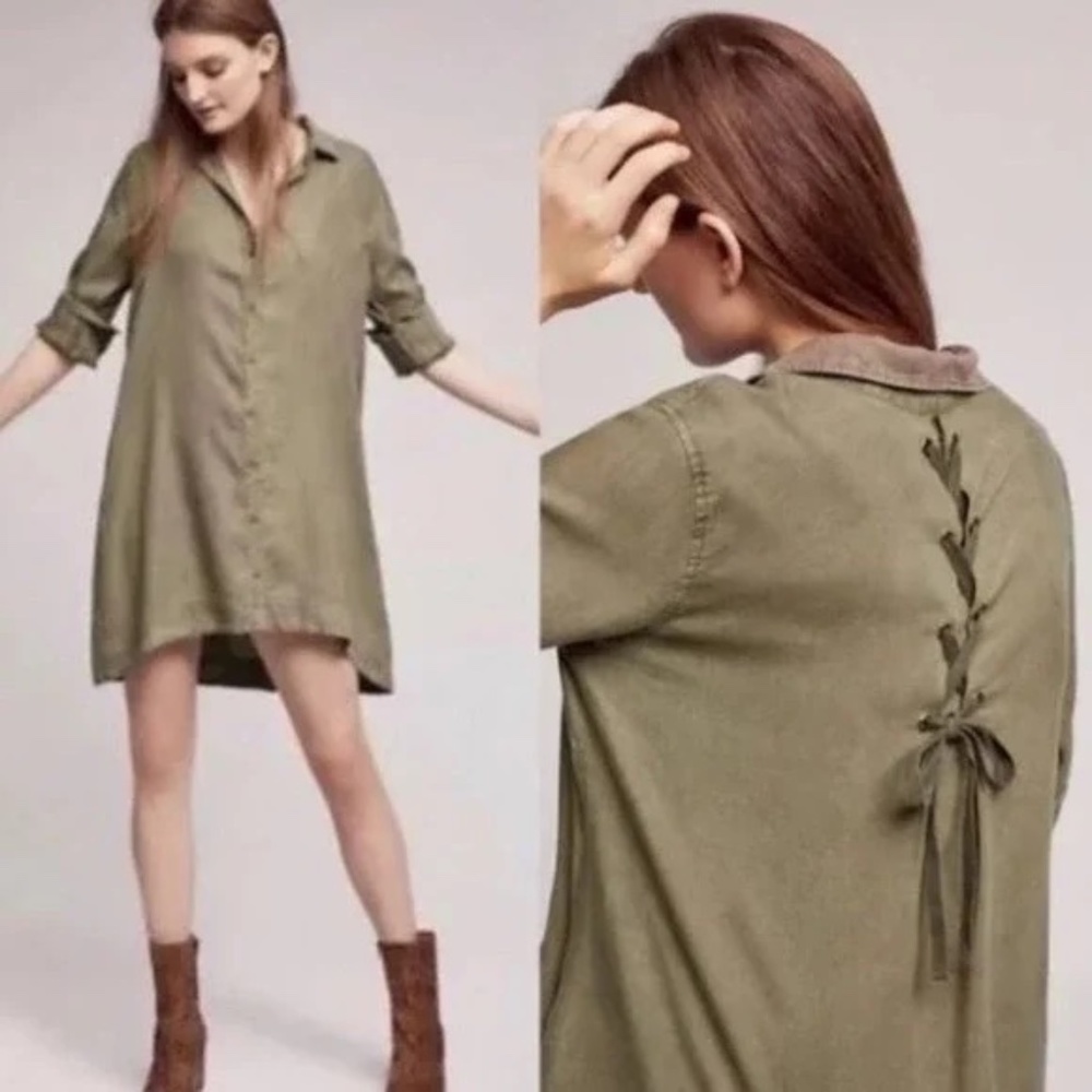 Cloth and Stone Olive Green Long Sleeve Shirt Dress Size Medium